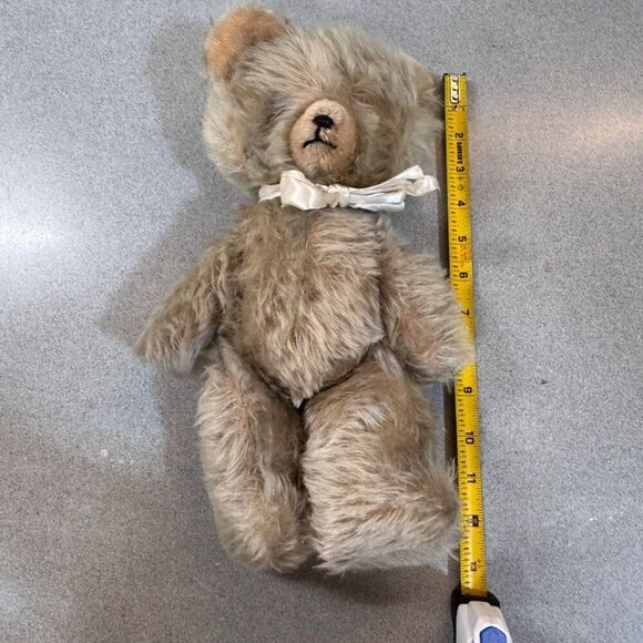 Vintage Mohair Teddy Bear With Satin Ribbon Bow Jointed Germany Handmade Retro - Picture 5 of 5